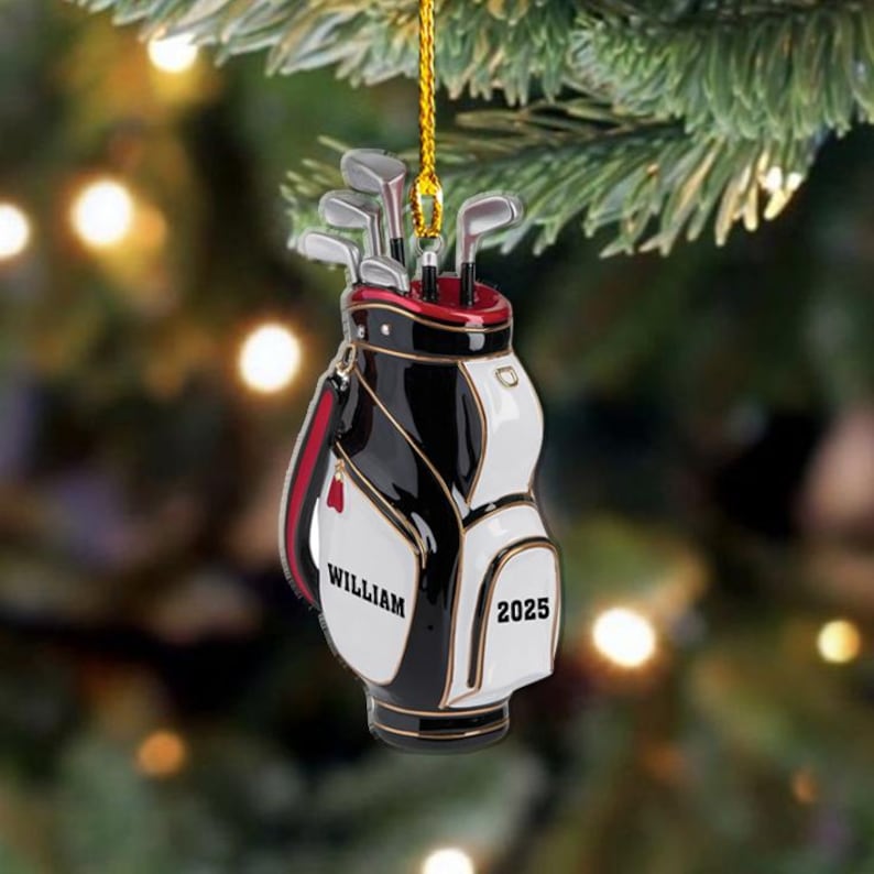 Golf Bag Christmas Ornament, Custom Name Golf Backpacks Christmas Acrylic Ornament, Personalized Golf Ornament, Gift for Golf Players