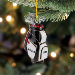 Golf Bag Christmas Ornament, Custom Name Golf Backpacks Christmas Acrylic Ornament, Personalized Golf Ornament, Gift for Golf Players