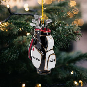 Golf Bag Christmas Ornament, Custom Name Golf Backpacks Christmas Acrylic Ornament, Personalized Golf Ornament, Gift for Golf Players