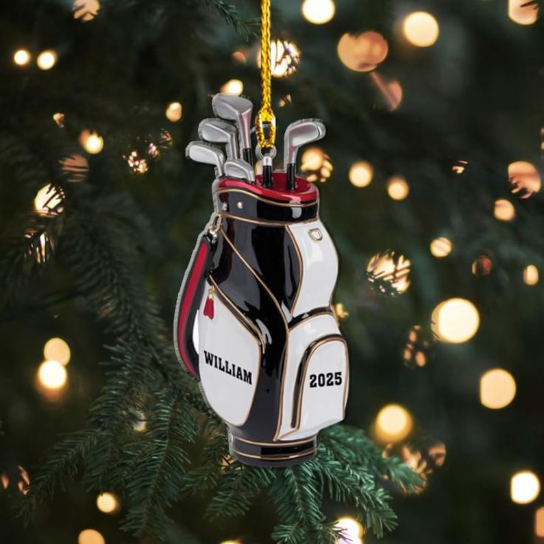 Golf Bag Christmas Ornament, Custom Name Golf Backpacks Christmas Acrylic Ornament, Personalized Golf Ornament, Gift for Golf Players