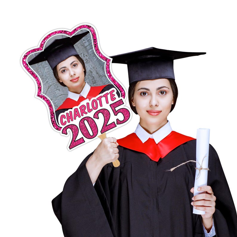 Custom Face Fans With Wooden Handle, Graduation Head, Grad Face Fans, Class of 2025 Head Fans, Graduation Faces on a Stick