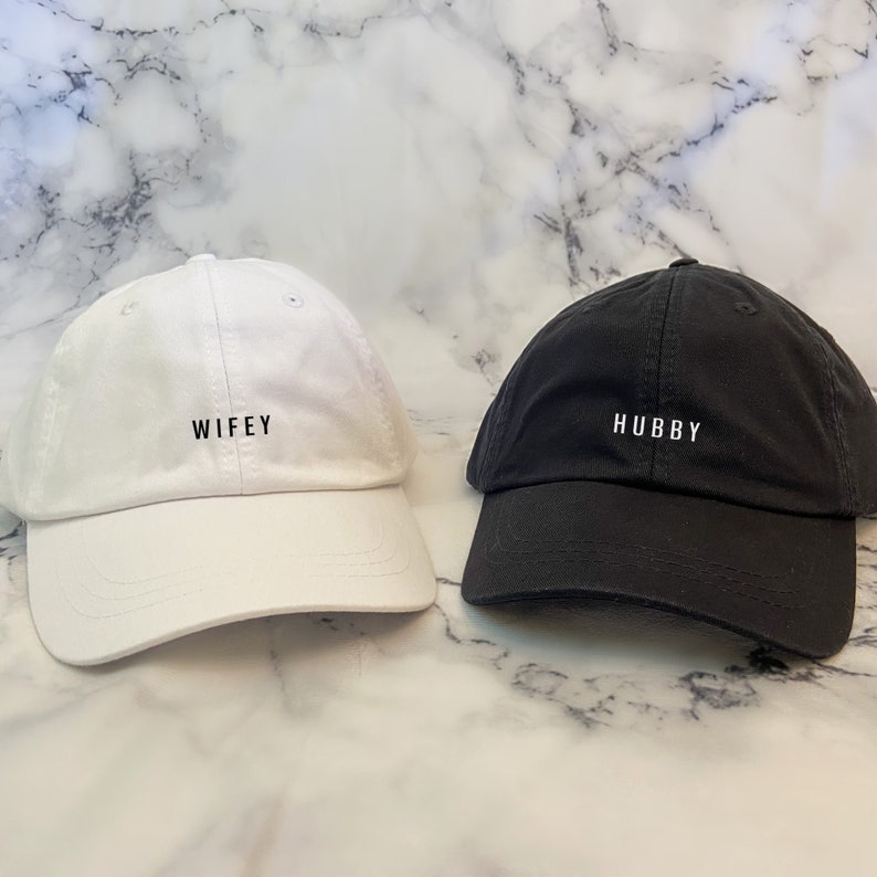Embroidered Hubby or Wifey Hat | Mr and Mrs Hat | Honeymoon Hat | Honeymoon Gift | Newlywed Gift | Wedding Gift | Husband Wife Hat