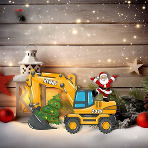 Personalized Xmas Excavator Construction Ornament, 2D Acrylic Flat Ornament Not 3D, Ornaments For Kids, Ornament Backhoe, Xmas Gift For Kids