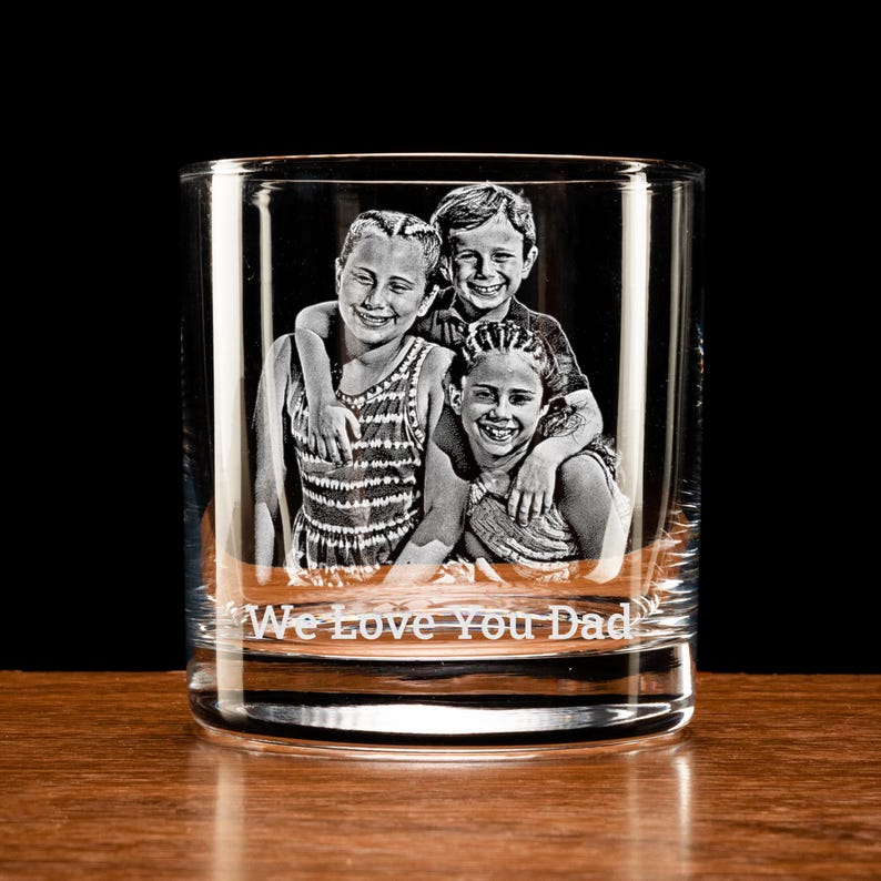 Custom Father's Day Gift for Dad, Engrave Your Favorite Photo on Whiskey Glass