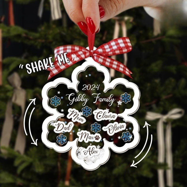 Family Ornament, Personalized Family Christmas Ornaments, 4D Shake Family Ornament, Christmas Gift, Family Keepsake 2024, Family With Pet