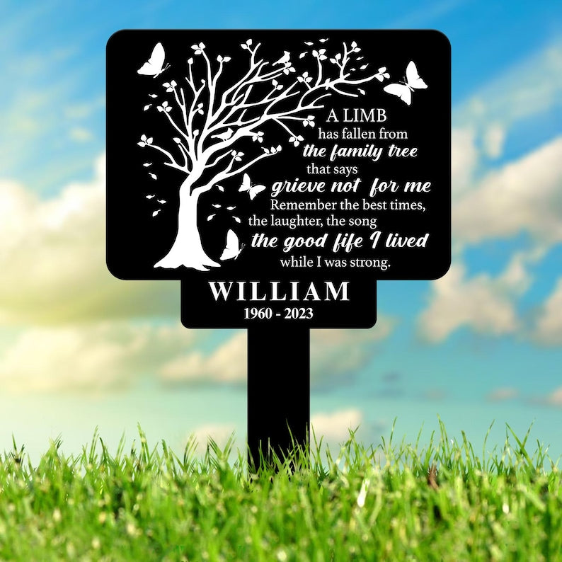 Personalized Memorial Stake Metal, Tree Of Life Memorial Stake, In Loving Memorial, Remembrance Stake, Sympathy Gift, Outdoor Grave Marker