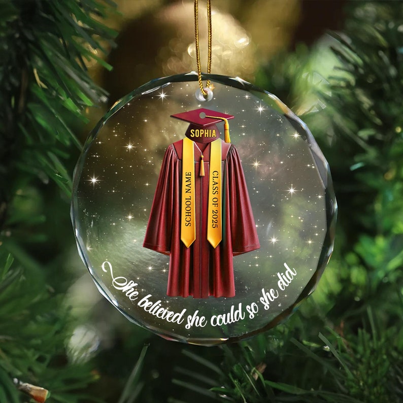 Senior Glass Ornament, Custom Graduation Christmas Ornament, Personalized Class of 2025 2025 Ornament, Gifts for Senior Graduate Grad to be