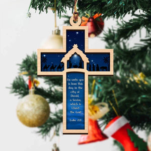 Nativity Cross Scripture Christmas Ornament, Nativity Scene Suncatcher, Religious Ornament Luke 2:11 Nativity Ornament, Church Group Gift