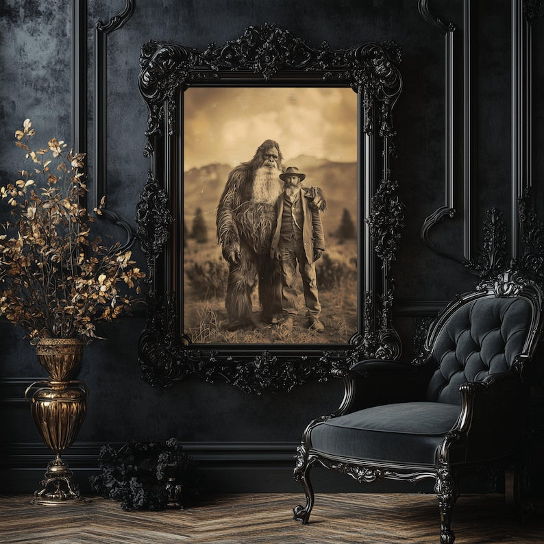 Sasquatch Wall Art Print Vintage Photograph Cryptid Bigfoot Print Mystery Wall Art 19th Century Sasquatch Poster Bigfoot Lover Gift (No Frame)
