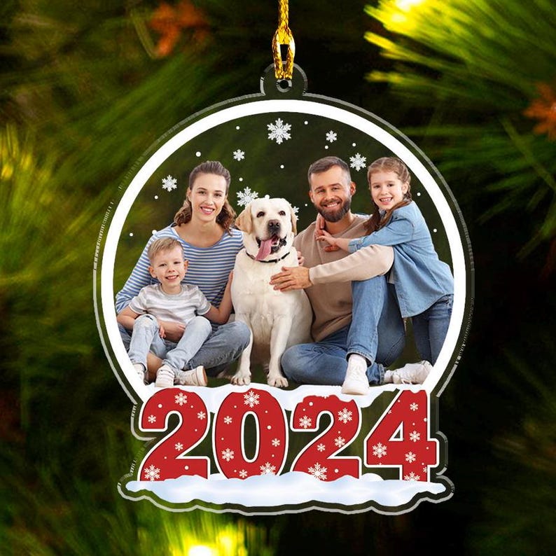 Merry Christmas 2024 Customized Acrylic Ornaments, Gift For Family, Gift For Christmas, Customize Photo And Family Name, Christmas Decors