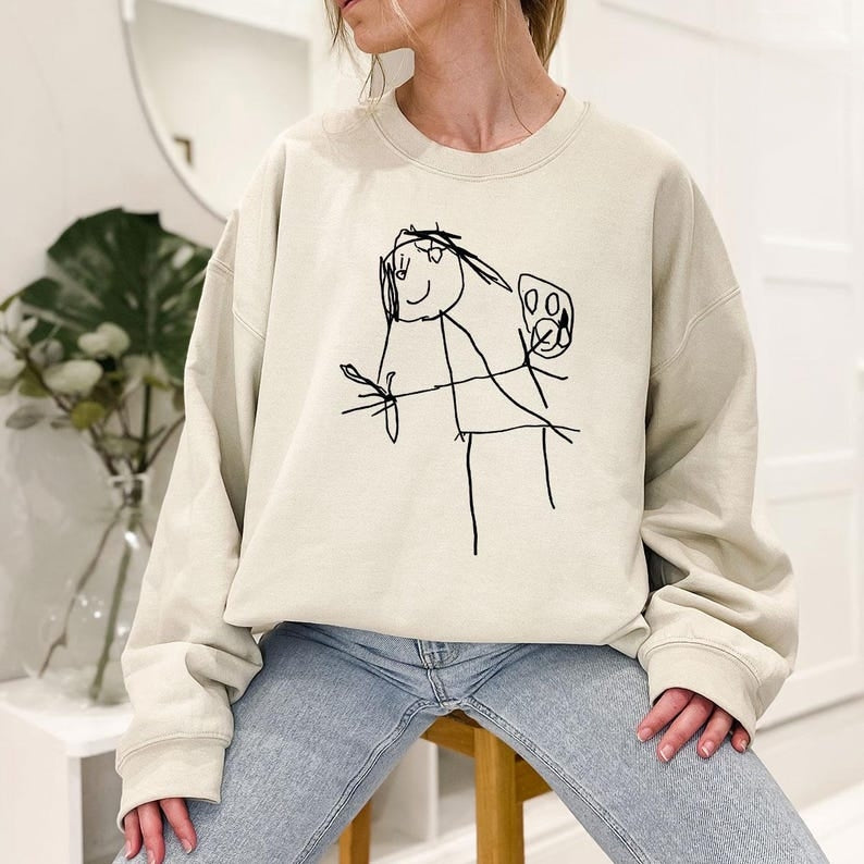 Custom Kids Drawing Sweatshirt, Kids Art Shirt, Custom Gift for Mom, Custom Gift for Dad, Christmas Gift, Grandparents Personalized Gift