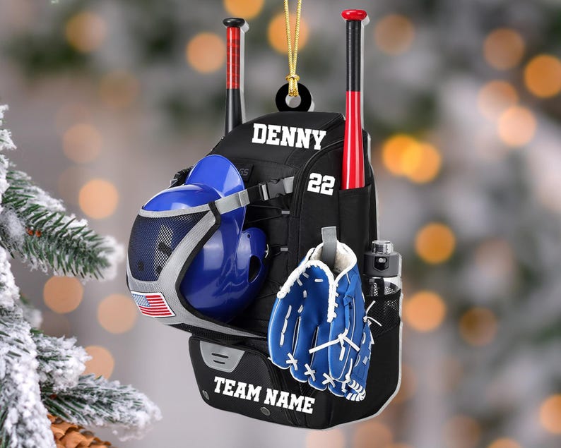 Personalized Baseball Bag Christmas Ornament, Custom Baseball Player Name and Number Ornament, Custom Baseball Team Gifts, 2024 Keepsake