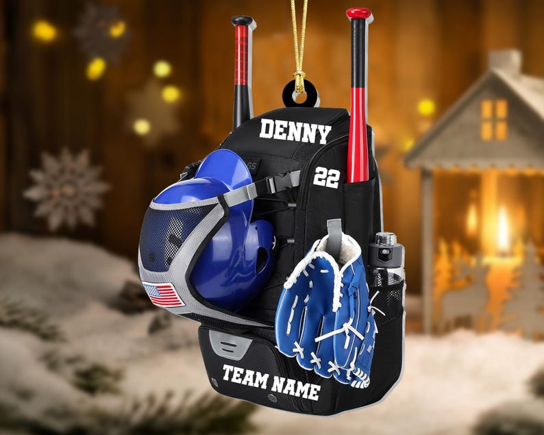 Personalized Baseball Bag Christmas Ornament, Custom Baseball Player Name and Number Ornament, Custom Baseball Team Gifts, 2024 Keepsake