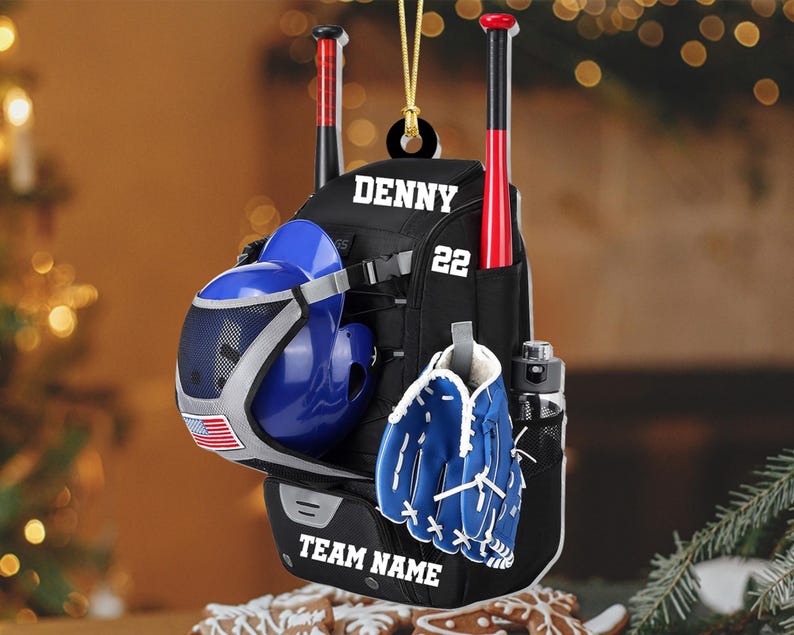 Personalized Baseball Bag Christmas Ornament, Custom Baseball Player Name and Number Ornament, Custom Baseball Team Gifts, 2024 Keepsake