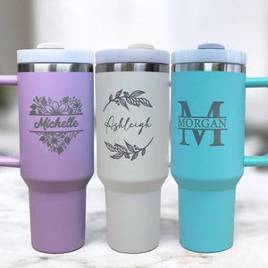 Personalized 40oz Tumbler with Handle &Straw, Custom Logo Tumbler, Laser Engraved Tumbler, Custom Name Tumbler, Company Logo, Christmas Gift