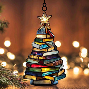 Christmas Book Tree Suncatcher Ornament ACRYLIC, Book Gift, Book Lover Gift, Book Ornament, Book Gift, Book Lover Gift, Librarian Gift