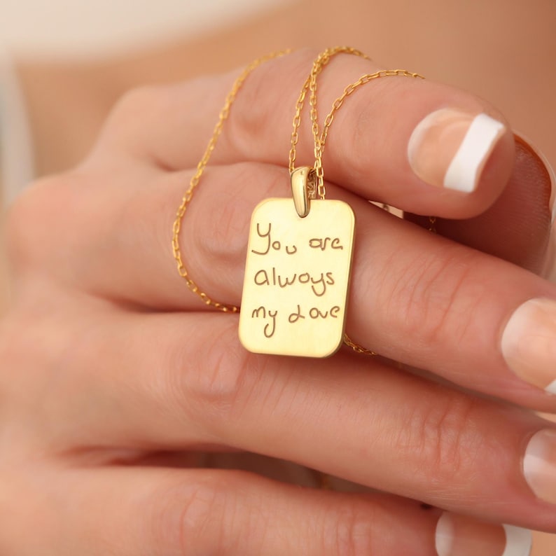 Custom Handwriting Necklace Your Own Handwriting Memorial Gold Engraved Necklace Signature Jewelry Couple Necklace Valentines Gift