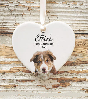 First Christmas New Dog Ornament - Personalized New Puppy Gift - Watercolor Photo Dog First Christmas 2025