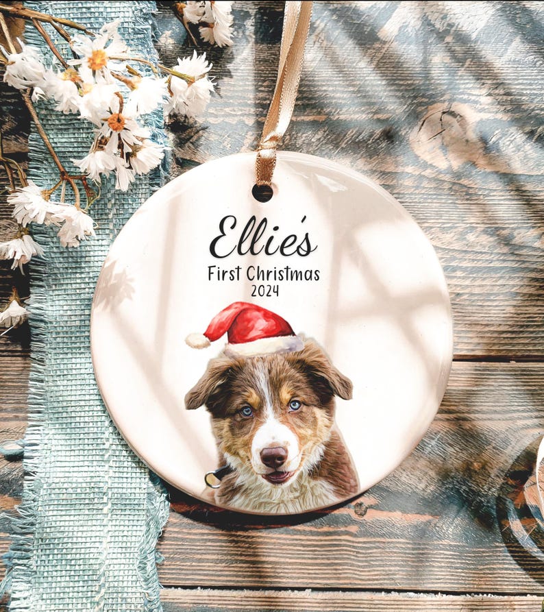 First Christmas New Dog Ornament - Personalized New Puppy Gift - Watercolor Photo Dog First Christmas 2025