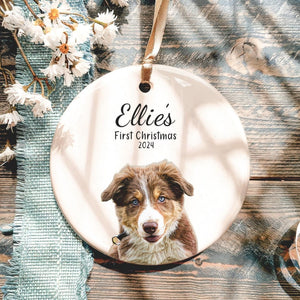 First Christmas New Dog Ornament - Personalized New Puppy Gift - Watercolor Photo Dog First Christmas 2025