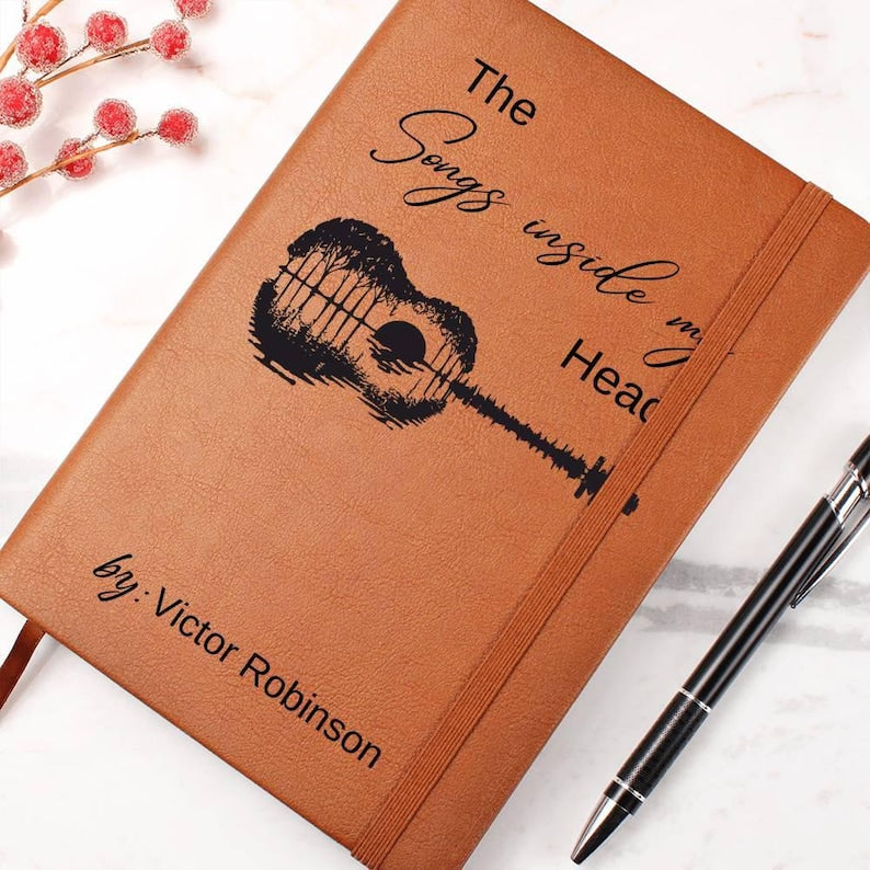 Customized Songwriter Leather Journal, Songs Inside My Head Notebook Musician Notebook Songwriting Journal, Guitarist Gifts For Music Lovers