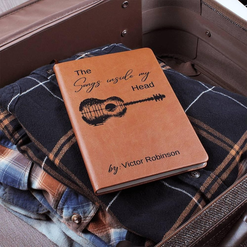Customized Songwriter Leather Journal, Songs Inside My Head Notebook Musician Notebook Songwriting Journal, Guitarist Gifts For Music Lovers