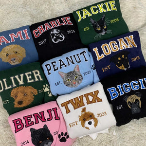 Custom Dog Face Embroidered Sweatshirt, Personalized Pet Crewneck Hoodie, Embroidered Cat Crewneck, Gift for Dog Mom, Pet Lovers Gift