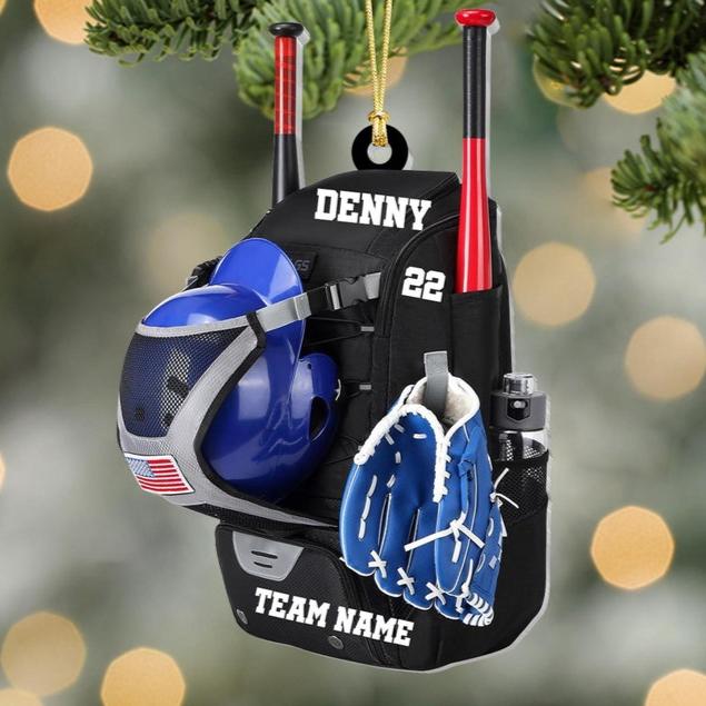 Personalized Baseball Bag Christmas Ornament, Custom Baseball Player Name and Number Ornament, Custom Baseball Team Gifts, 2024 Keepsake