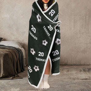 Personalized Soccer Wearable Hooded Blanket, Custom Name And Number, Christmas Gift Birthday Gift For Soccer Player Team Soccer Mom