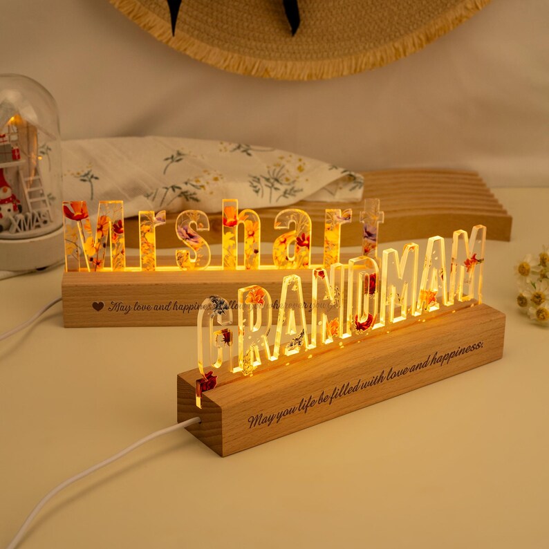 Personalized Night Light with Flower, Colorful Flower Letter Name Lamp, Custom Name Night Light, Birthday Gift for Mom/Baby, Valentines Gift