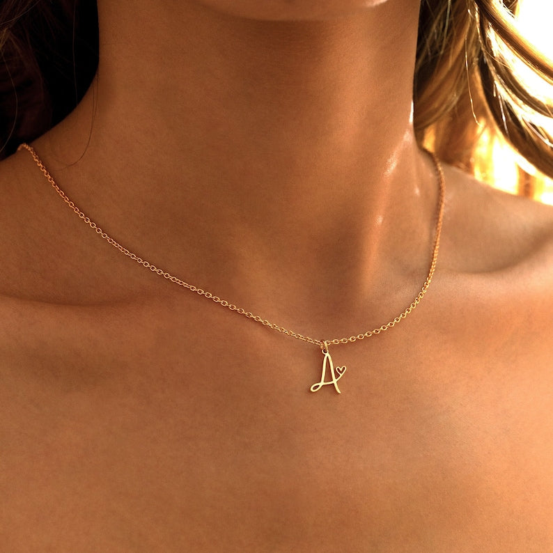 Initial Heart Necklace, Personalized Letter Necklace, Custom Jewelry, Jewelry Gift, Valentine's Day Gift, Gift for Wife Girlfriend