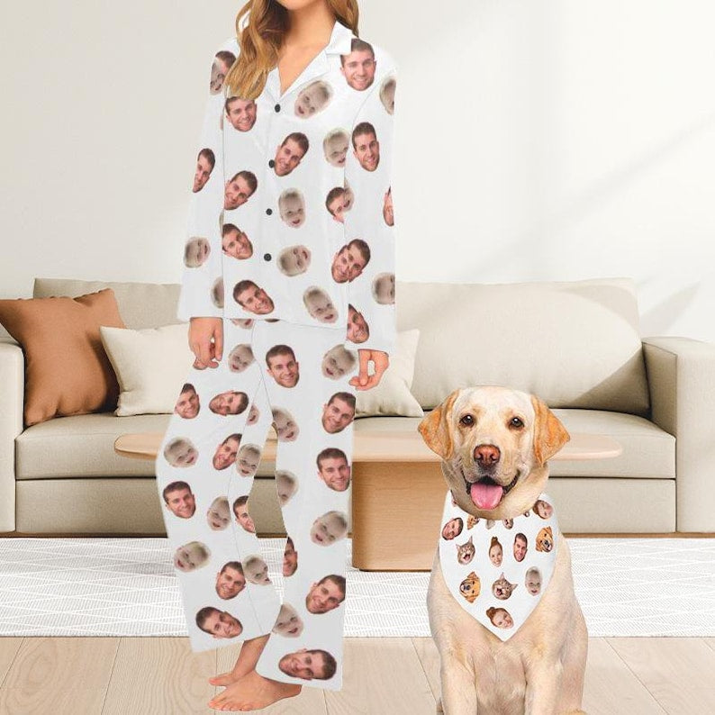 Personalized Pajama Set,Custom Face or Pet Photo Pajamas,Family Pj Pants,Couples Pjs
