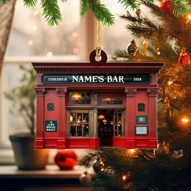 Personalized Pub Christmas FLAT 2D Ornament,Custom Pub Decor,Irish Pub Christmas Ornament,Bar Ornaments,Beverage Ornament,Cocktail Ornaments