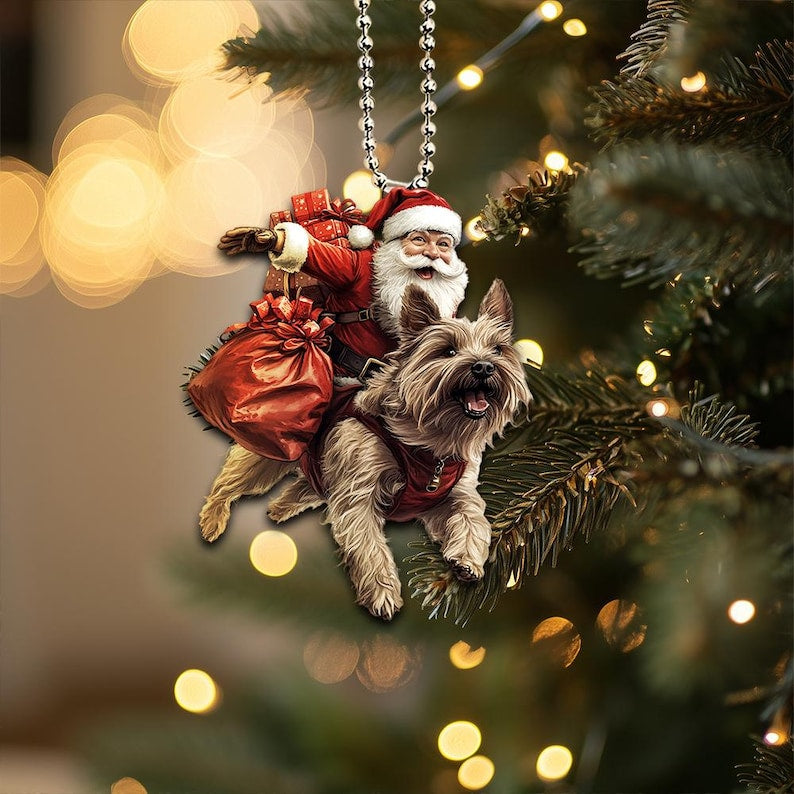 2D Flat Cairn Terrier Ornament, Dog with Santa Ornament, Santa and Dog Ornament, Car Hanging Ornament, Christmas Gift, Dog Lover Gifts