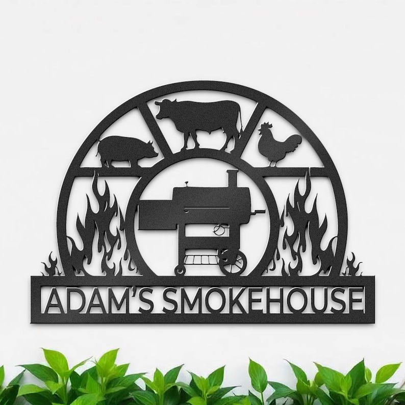 Custom BBQ Name Sign - Personalized BBQ Metal Sign - Smokehouse Metal Sign - Barbecue Wall Art - Personalized Grill Sign - Sign for Outdoor