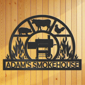 Custom BBQ Name Sign - Personalized BBQ Metal Sign - Smokehouse Metal Sign - Barbecue Wall Art - Personalized Grill Sign - Sign for Outdoor