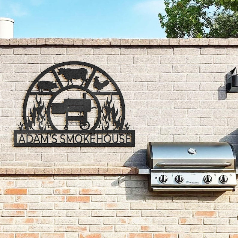 Custom BBQ Name Sign - Personalized BBQ Metal Sign - Smokehouse Metal Sign - Barbecue Wall Art - Personalized Grill Sign - Sign for Outdoor