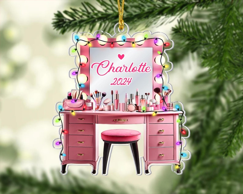 Personalized Set Makeup Ornament, 2D Flat Makeup Artist Ornament, MUA Ornament, Makeup Artist Christmas Gift, Teen Girl Ornament Christmas