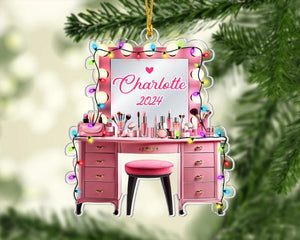 Personalized Set Makeup Ornament, 2D Flat Makeup Artist Ornament, MUA Ornament, Makeup Artist Christmas Gift, Teen Girl Ornament Christmas