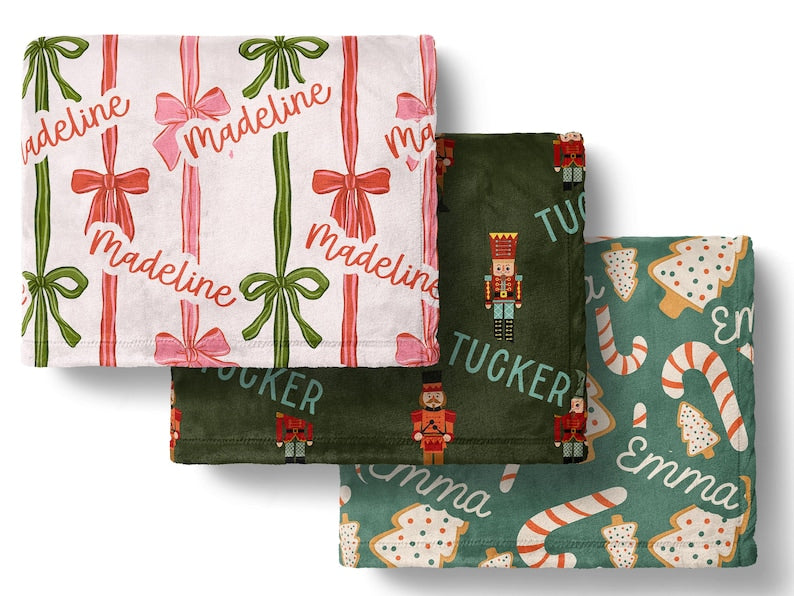 Personalized Christmas Name Blanket Custom Kids Gift Holiday Present Winter Photo Prop Kids Keepsake Custom Holiday Throw Baby Blanket Soft