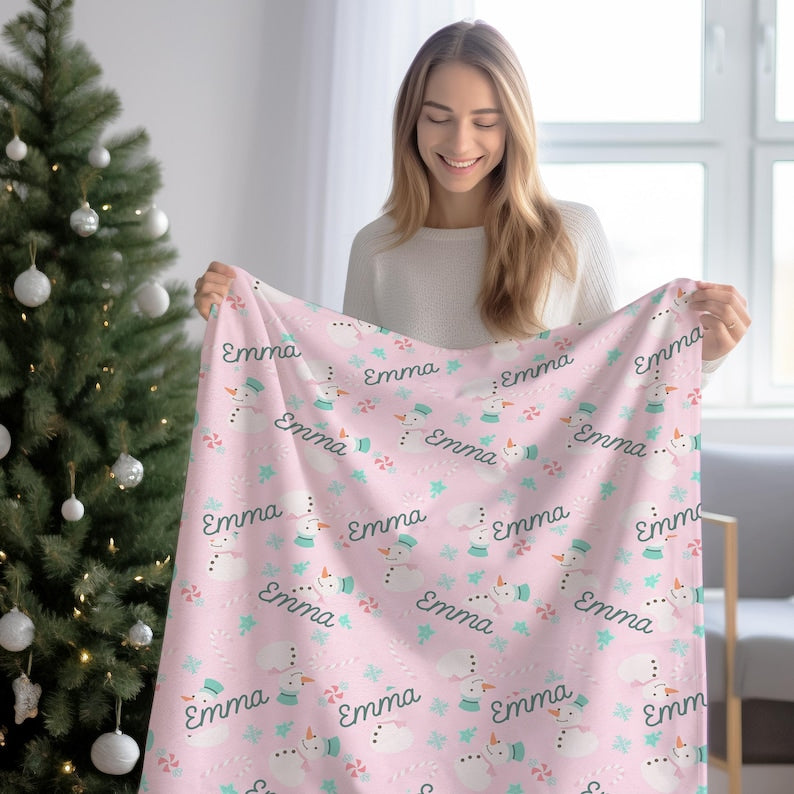 Personalized Christmas Name Blanket Custom Kids Gift Holiday Present Winter Photo Prop Kids Keepsake Custom Holiday Throw Baby Blanket Soft