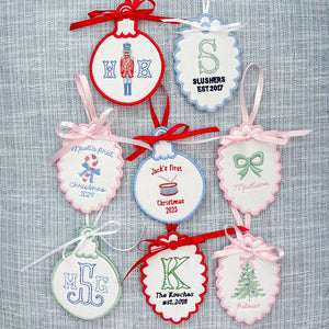 Custom Embroidered Christmas Ornament with Monogram, Baby's First Christmas, Wedding/Family est. Date