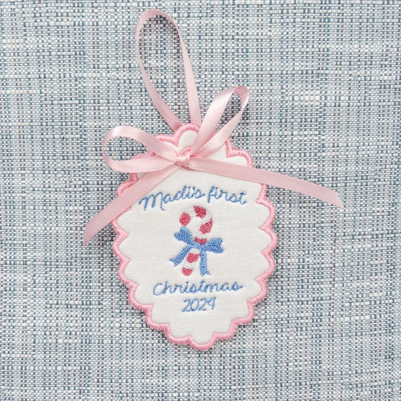 Custom Embroidered Christmas Ornament with Monogram, Baby's First Christmas, Wedding/Family est. Date