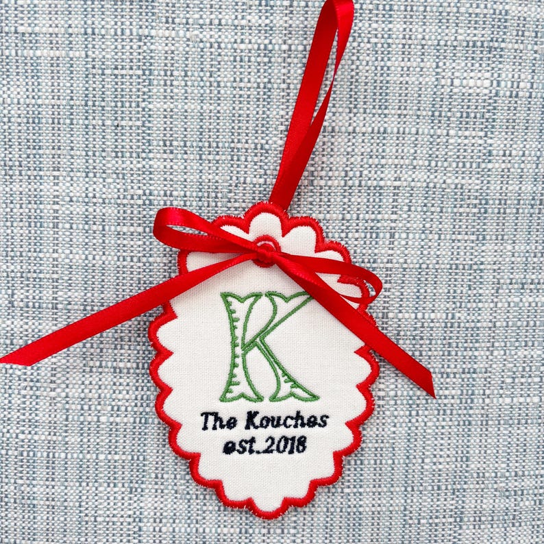 Custom Embroidered Christmas Ornament with Monogram, Baby's First Christmas, Wedding/Family est. Date