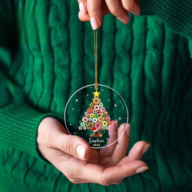 Personalized Donut Ornament, Gift for Children, Donut Christmas Tree Acrylic Ornament, Gift for Daughter, Kid Ornament,Custom Christmas Gift