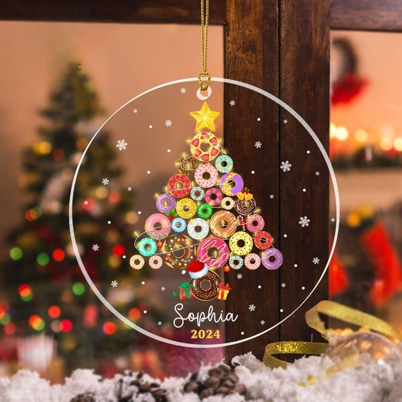 Personalized Donut Ornament, Gift for Children, Donut Christmas Tree Acrylic Ornament, Gift for Daughter, Kid Ornament,Custom Christmas Gift