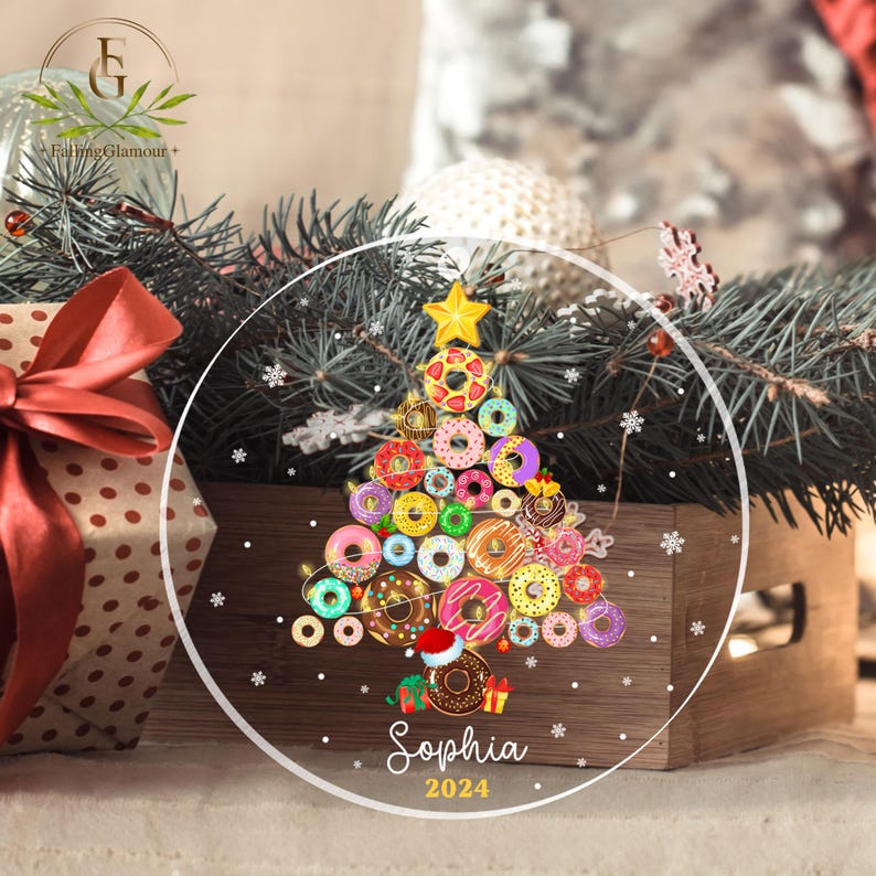Personalized Donut Ornament, Gift for Children, Donut Christmas Tree Acrylic Ornament, Gift for Daughter, Kid Ornament,Custom Christmas Gift