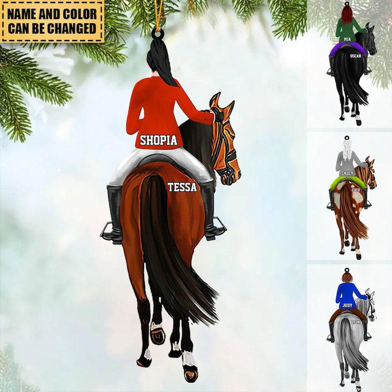 Personalized Girl Horse Riding Christmas Acrylic Ornament, Horse Lover Ornament, Girl Riding Ornament Christmas, Cowgirl Horseback Riding