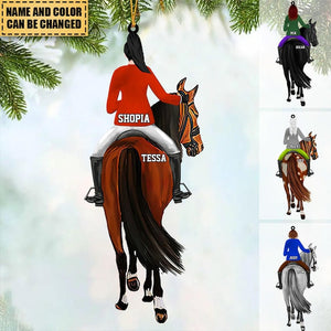 Personalized Girl Horse Riding Christmas Acrylic Ornament, Horse Lover Ornament, Girl Riding Ornament Christmas, Cowgirl Horseback Riding