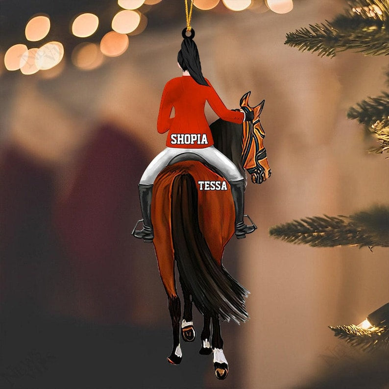 Personalized Girl Horse Riding Christmas Acrylic Ornament, Horse Lover Ornament, Girl Riding Ornament Christmas, Cowgirl Horseback Riding
